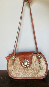 Handmade vintage hippie calf hair leather studded bag