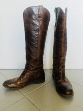 Load image into Gallery viewer, Handmade brown leather vintage knee high unisex riding boots. 8.5 mens 9.5 womens
