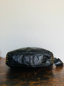 Vintage 90s black leather gold lion & studded accent messenger bag - Unisex