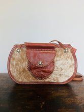 Load image into Gallery viewer, Handmade vintage hippie calf hair leather studded bag
