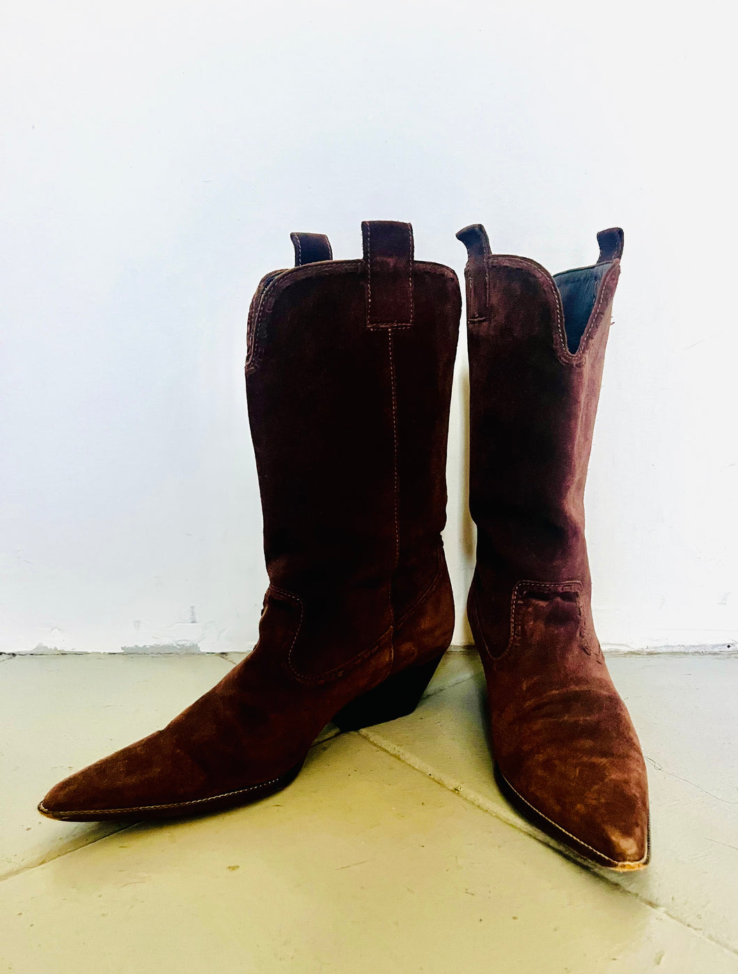 Vintage 90s pointed western brown cowboy boots 7-7.5 US