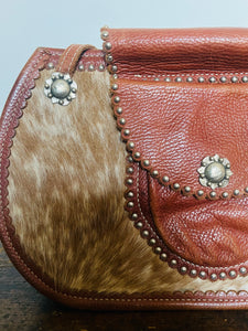 Handmade vintage hippie calf hair leather studded bag