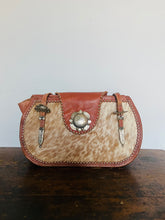 Load image into Gallery viewer, Handmade vintage hippie calf hair leather studded bag
